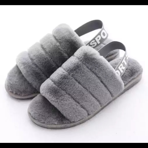 Shoes - β¨ NEW Super Trendy Fur Slip On Slippers-Sport Logo Shoes - β¨ NEW Super Trendy Fur Slip On Slippers-Sport Logo